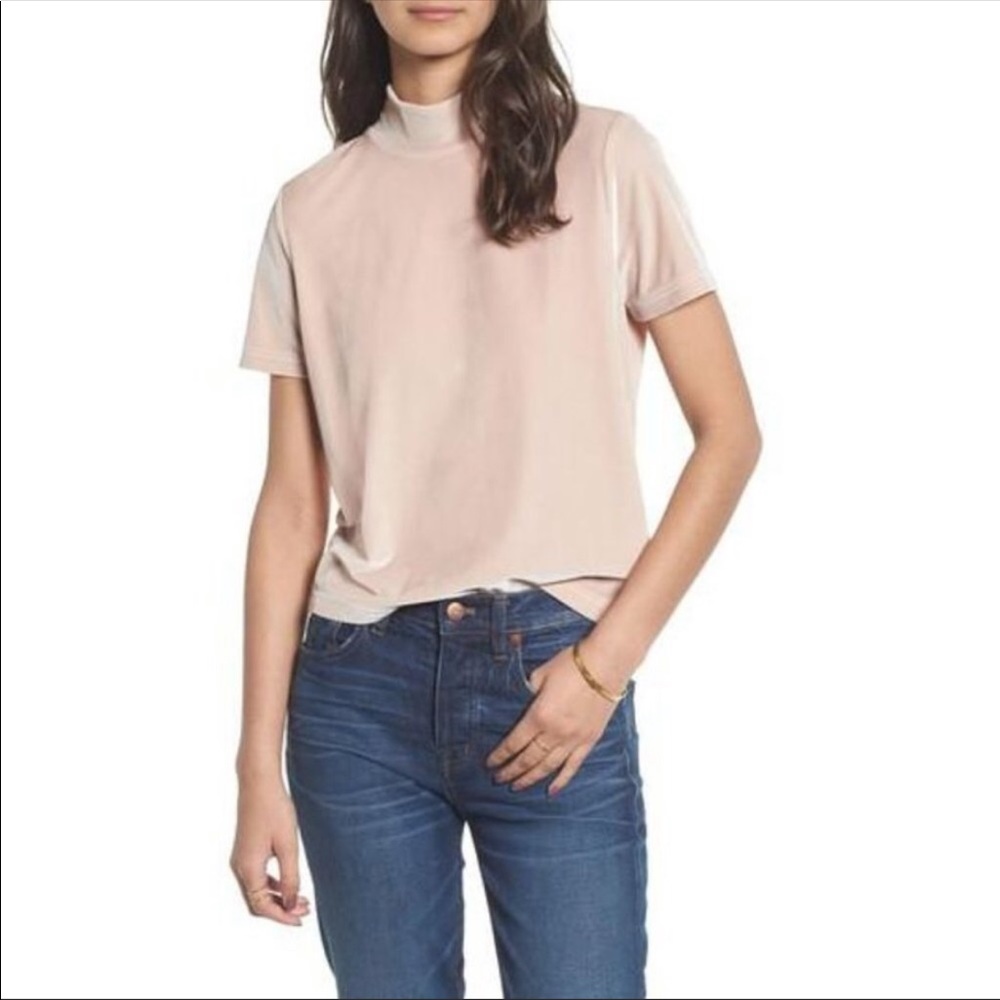 Madewell velvet mockneck pink tee Sz XS